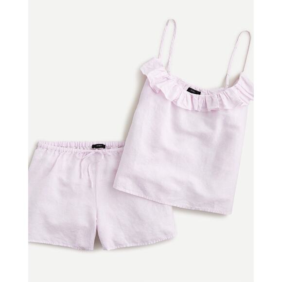 J. Crew linen New Ruffle Tank Pajama Set in Pastel Pink Print Large - Picture 1 of 13